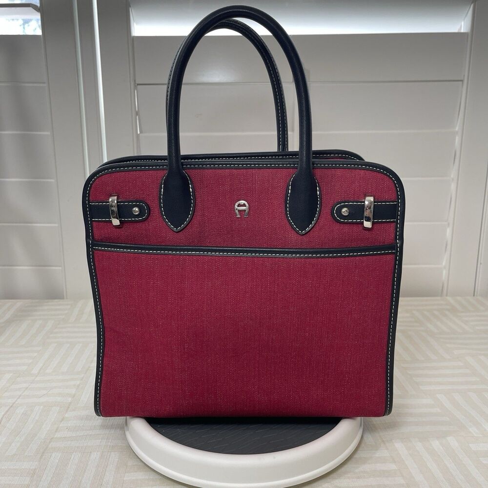Etienne Aigner Elegant Red And Black Women's Handbag Tote Bag Canvas Red